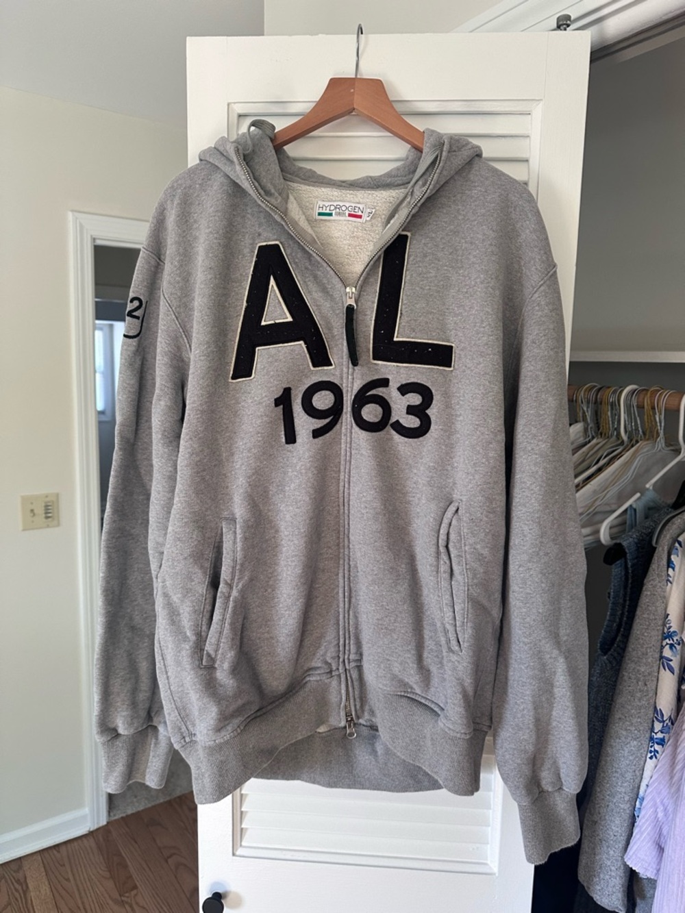 Hydrogen Gray Zip-Up Hoodie with AL 1963 Lamborghini Patch